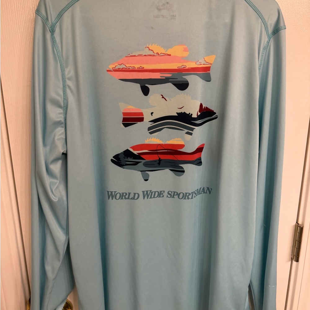 Bass Pro Shops Long Sleeve Blue Tee with Fish Design